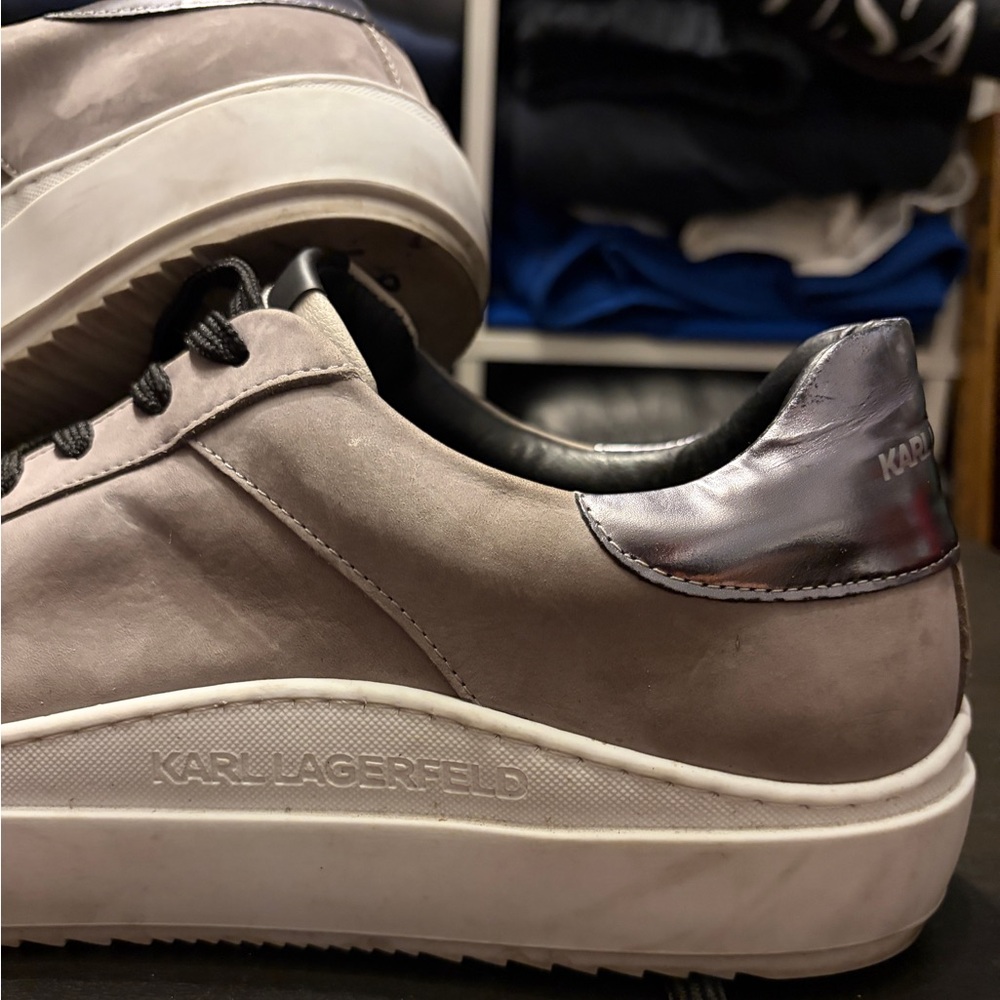 Karl Lagerfeld grey suede leather sneakers / shoes - Picture 4 of 12